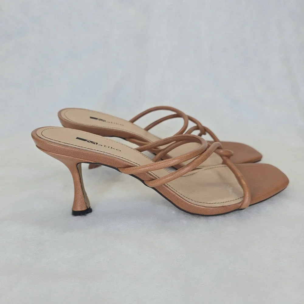 Matiko Arlo Shoes Womens Size 38 Cognac Brown Strappy‎ Heels Sandals Dress